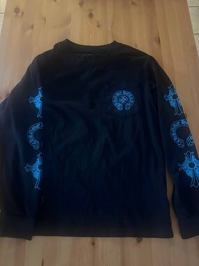 Chrome Hearts Black Long Sleeve Shirt with Blue Cross Graphics